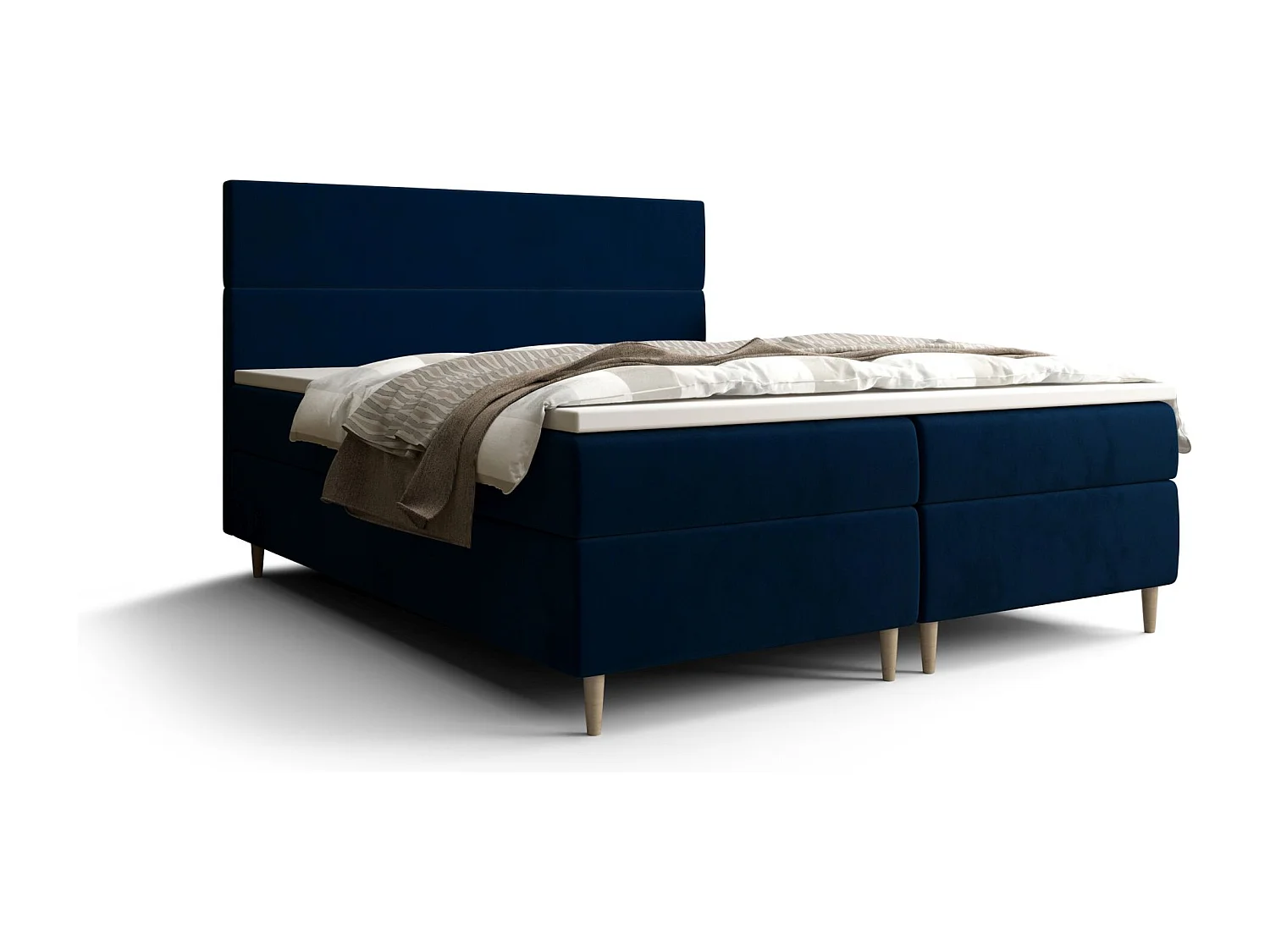 BEDANTE Lit boxspring FLO 160x200 Itaka 11 Bleu foncé Lit Litkasten Lit simple Lit d'hôtel Surmatelas Matelas Chambre à coucher Espace de rangement