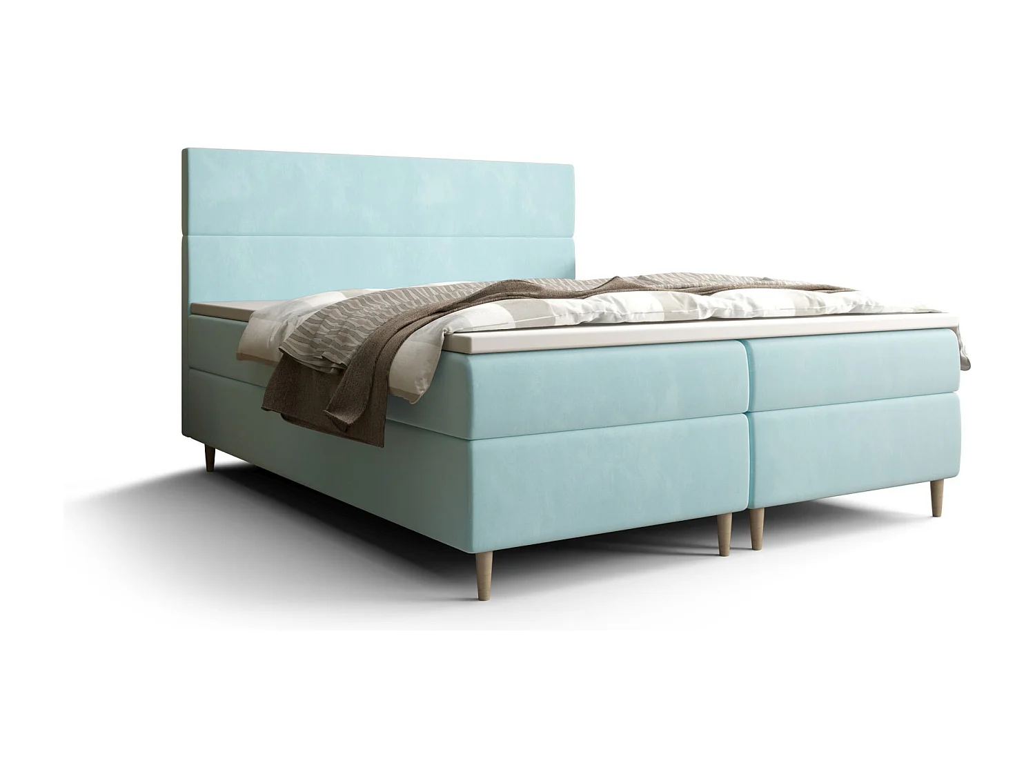 BEDANTE Boxspringbett FLO 140x200 Itaka 13 Hellblau Bett Bettkasten Einzellbett Hotelbett Topper Matratze Schlafzimmer Stauraum