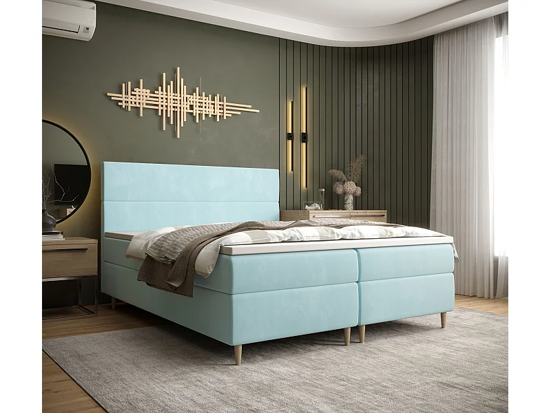 BEDANTE Boxspringbett FLO 140x200 Itaka 13 Hellblau Bett Bettkasten Einzellbett Hotelbett Topper Matratze Schlafzimmer Stauraum