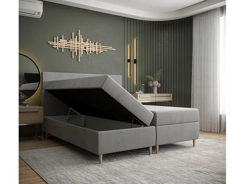 BEDANTE Boxspringbed FLO 180x200 Itaka 48 Hellbraun bed bedkasten eenpersoonsbed hotelbed topper matras slaapkamer opbergruimte