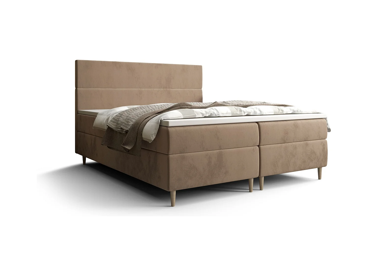 BEDANTE Lit boxspring FLO 180x200 Itaka 48 Marron clair Lit Litkasten Lit simple Lit d'hôtel Surmatelas Matelas Chambre à coucher Espace de rangement