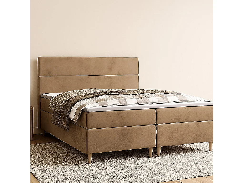 BEDANTE Boxspringbett FLO 140x200 Itaka 48 Hellbraun Bett Bettkasten Einzellbett Hotelbett Topper Matratze Schlafzimmer Stauraum