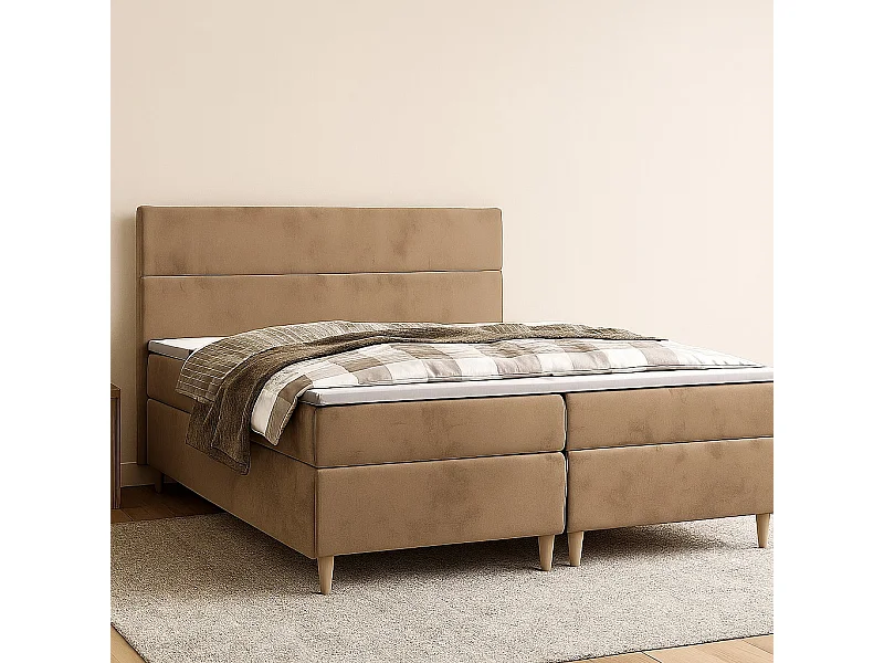 BEDANTE Boxspringbett FLO 140x200 Itaka 48 Hellbraun Bett Bettkasten Einzellbett Hotelbett Topper Matratze Schlafzimmer Stauraum