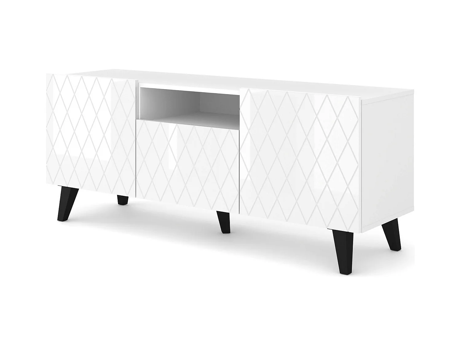 TV-meubel DIUNA 145 cm 2D1K op poten met witte hoogglansafwerking