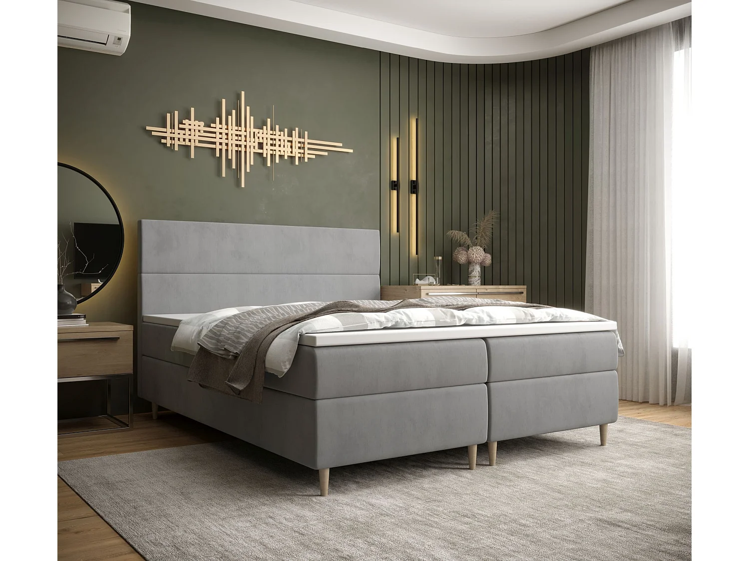 BEDANTE Boxspringbett FLO 140x200 Itaka 50 Hellgrau Bett Bettkasten Einzellbett Hotelbett Topper Matratze Schlafzimmer Stauraum