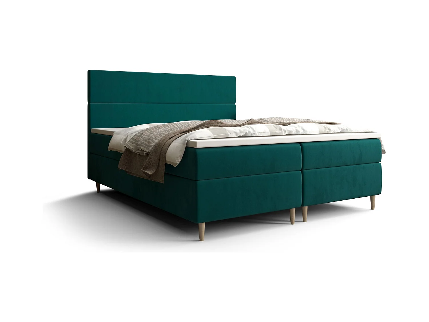 BEDANTE Lit boxspring FLO 160x200 Itaka 39 Vert Lit Litkasten Lit simple Lit d'hôtel Surmatelas Matelas Chambre à coucher Espace de rangement