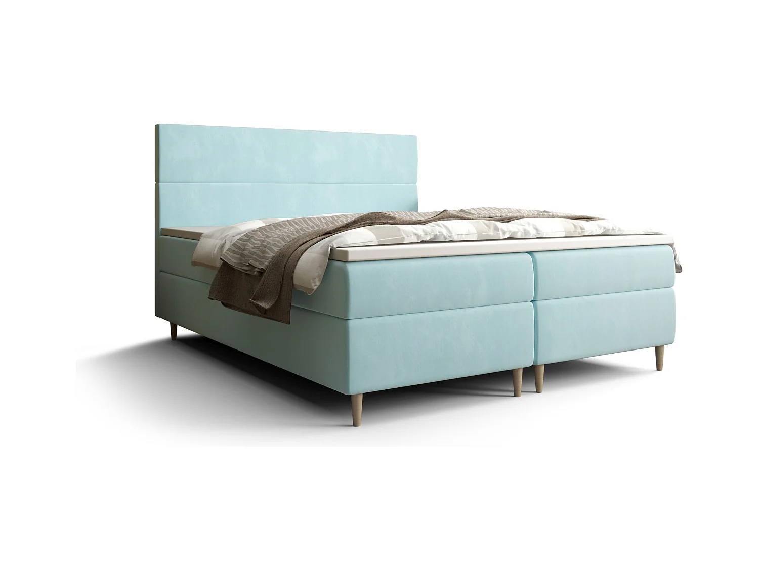 BEDANTE Lit boxspring FLO 160x200 Itaka 13 Bleu clair Lit Litkasten Lit simple Lit d'hôtel Surmatelas Matelas Chambre à coucher Espace de rangement