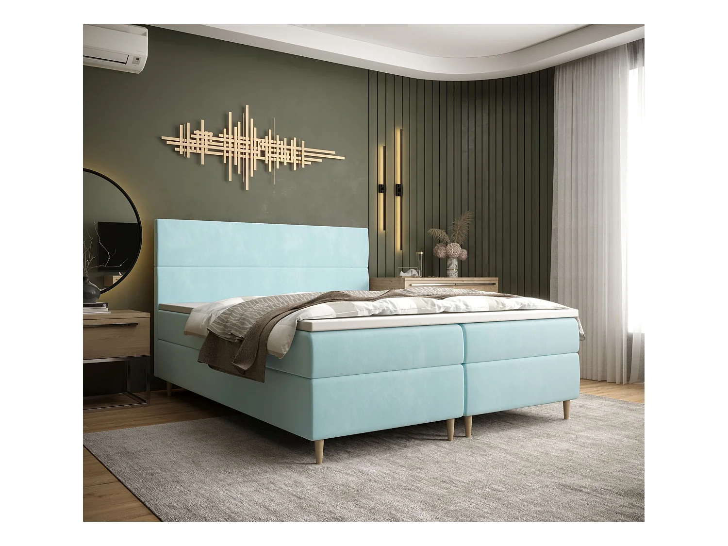 BEDANTE Boxspringbett FLO 160x200 Itaka 13 Hellblau Bett Bettkasten Einzellbett Hotelbett Topper Matratze Schlafzimmer Stauraum