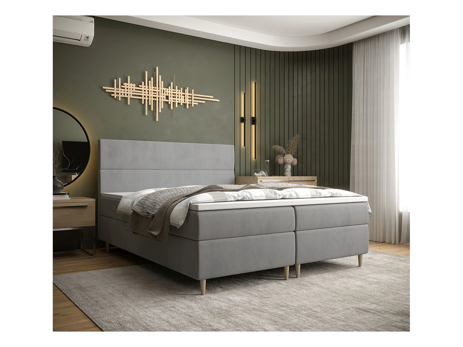 BEDANTE Lit boxspring FLO 160x200 Itaka 50 Gris clair Lit Litkasten Lit simple Lit d'hôtel Surmatelas Matelas Chambre à coucher Espace de rangement