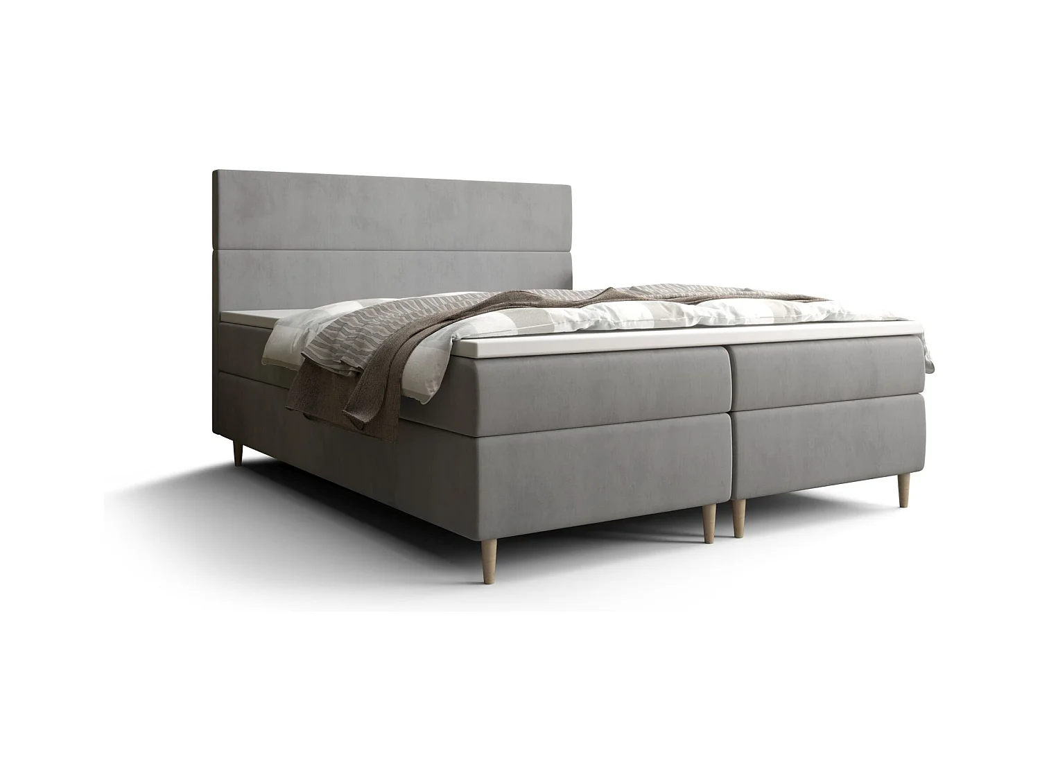 BEDANTE Lit boxspring FLO 160x200 Itaka 50 Gris clair Lit Litkasten Lit simple Lit d'hôtel Surmatelas Matelas Chambre à coucher Espace de rangement