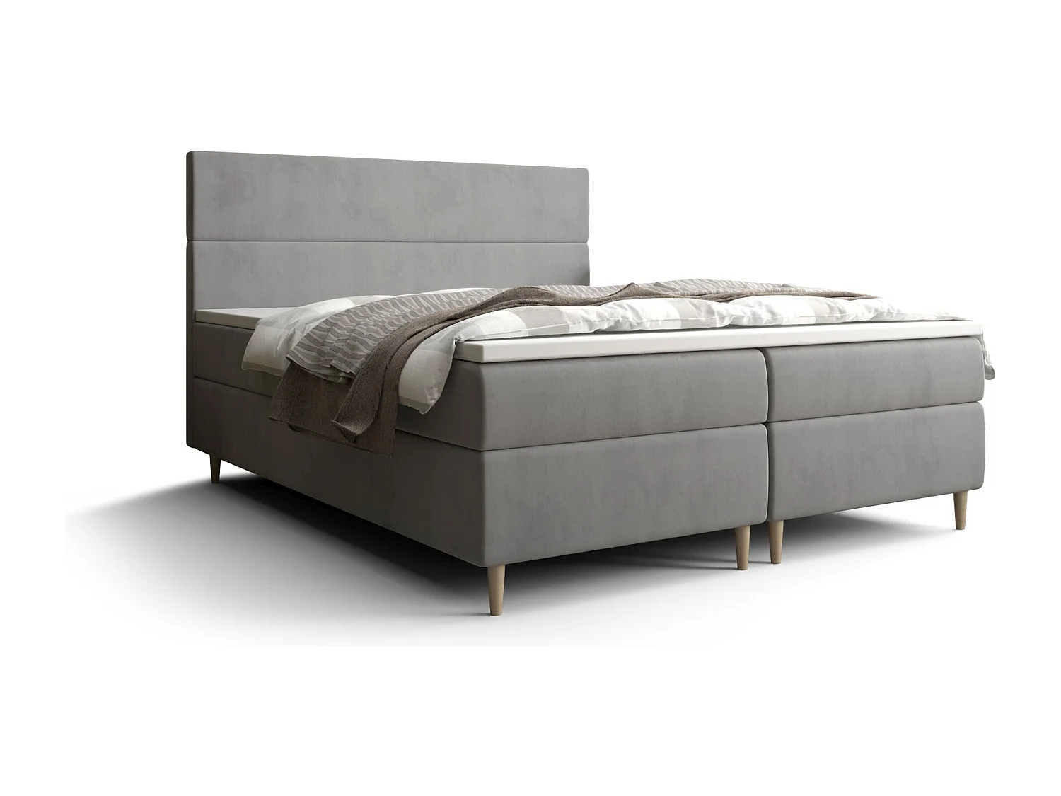 BEDANTE Lit boxspring FLO 160x200 Itaka 50 Gris clair Lit Litkasten Lit simple Lit d'hôtel Surmatelas Matelas Chambre à coucher Espace de rangement