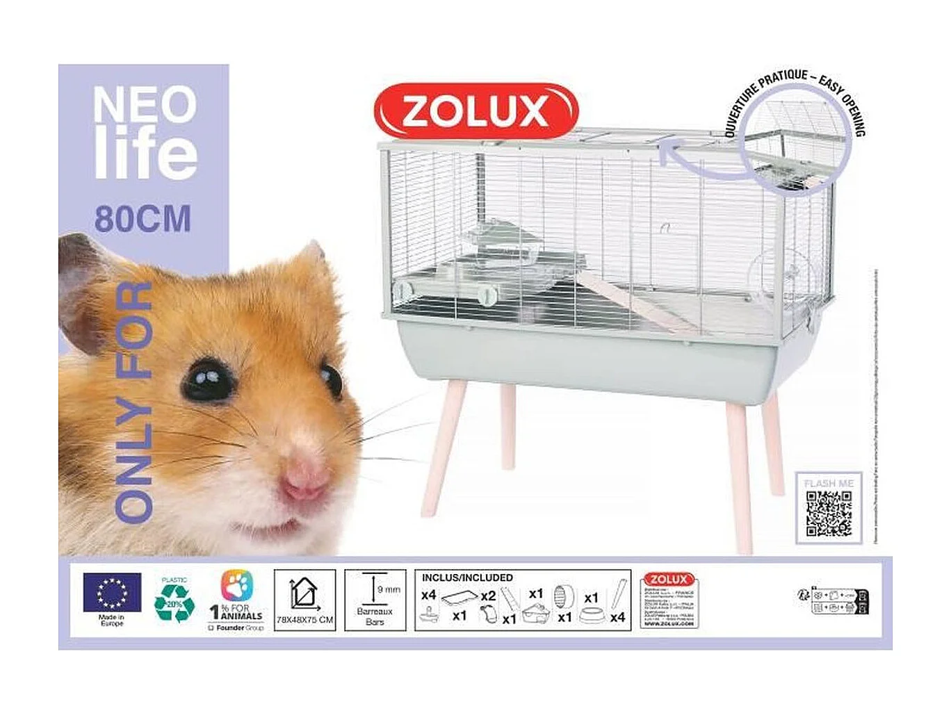 Cage pour hamster 78 x 48 x 75 cm Neolife
