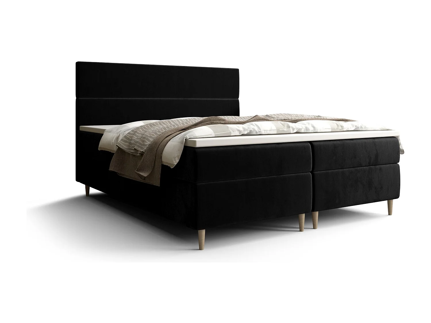 BEDANTE Lit boxspring FLO 180x200 Itaka 15 Noir Lit Litkasten Lit simple Lit d'hôtel Surmatelas Matelas Chambre à coucher Espace de rangement