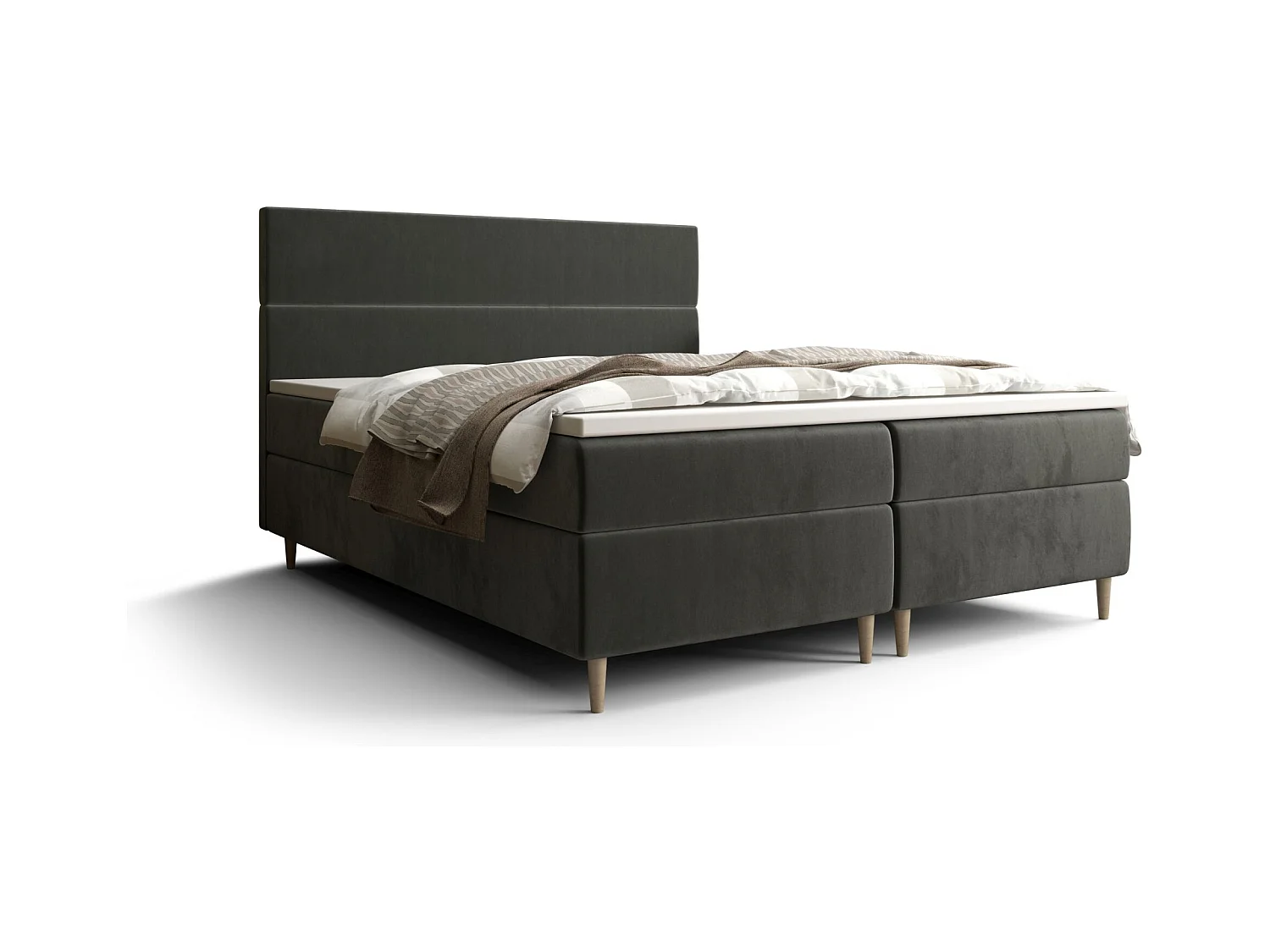 BEDANTE Lit boxspring FLO 160x200 Itaka 27 Gris foncé Lit Litkasten Lit simple Lit d'hôtel Surmatelas Matelas Chambre à coucher Espace de rangement