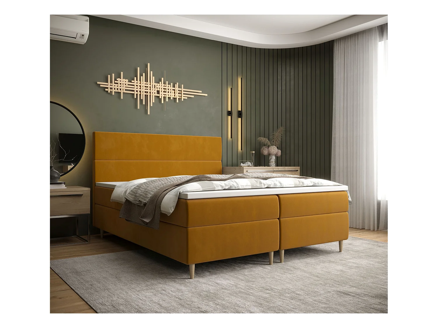 BEDANTE Lit boxspring FLO 180x200 Itaka 33 Orange Lit Litkasten Lit simple Lit d'hôtel Surmatelas Matelas Chambre à coucher Espace de rangement