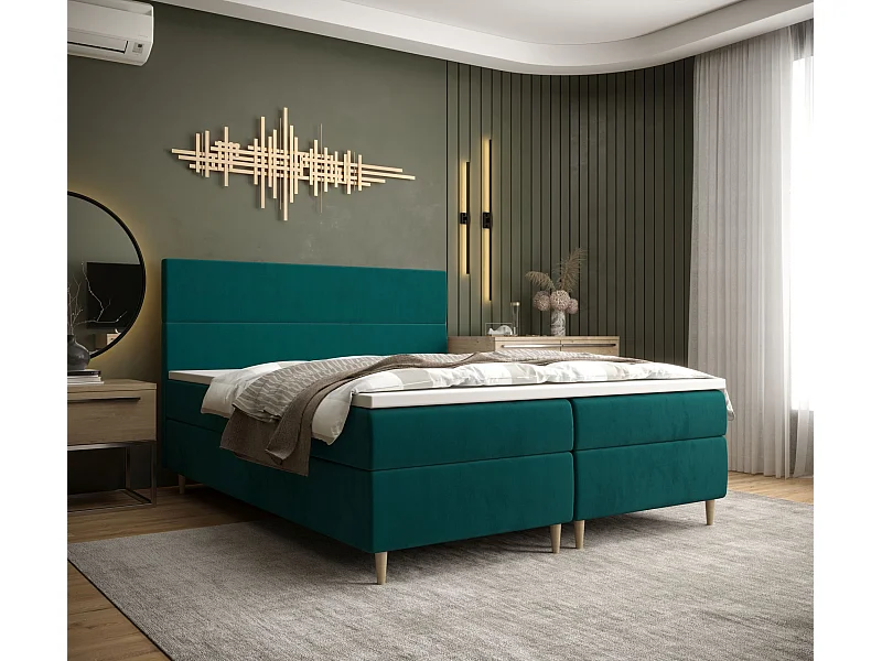 BEDANTE Lit boxspring FLO 180x200 Itaka 39 Vert Lit Litkasten Lit simple Lit d'hôtel Surmatelas Matelas Chambre à coucher Espace de rangement