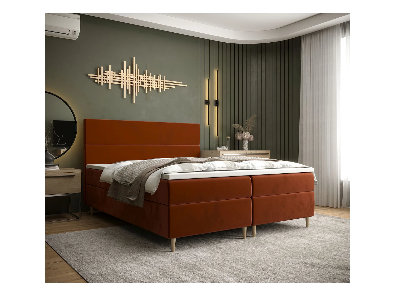 BEDANTE Lit boxspring FLO 140x200 Itaka 01 Marron Lit Litkasten Lit simple Lit d'hôtel Surmatelas Matelas Chambre à coucher Espace de rangement