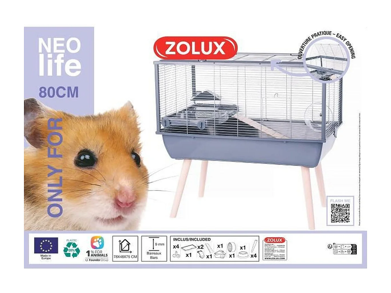 Cage pour hamster 78 x 48 x 75 cm Neolife