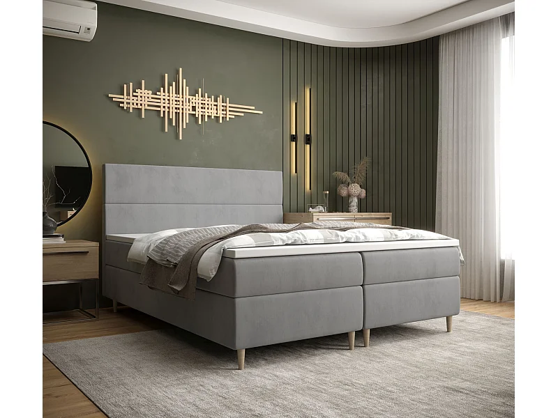 BEDANTE Boxspringbett FLO 180x200 Itaka 50 Hellgrau Bett Bettkasten Einzellbett Hotelbett Topper Matratze Schlafzimmer Stauraum