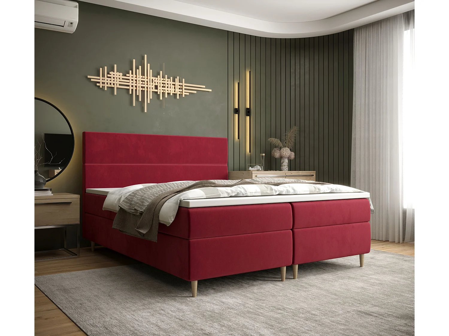 BEDANTE Boxspringbett FLO 180x200 Itaka 34 Rot Bett Bettkasten Einzellbett Hotelbett Topper Matratze Schlafzimmer Stauraum