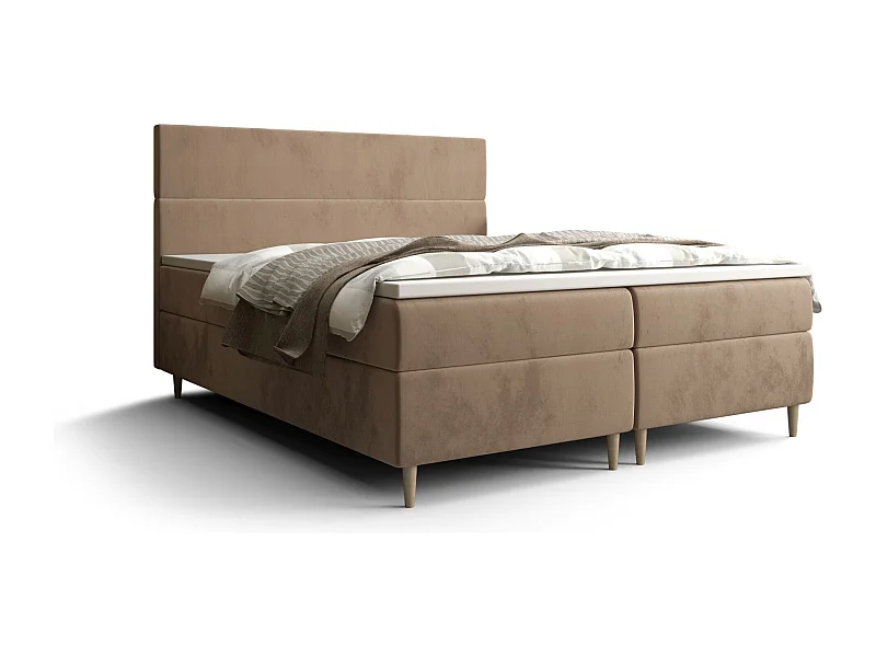 BEDANTE Boxspringbett FLO 160x200 Itaka 48 Hellbraun Bett Bettkasten Einzellbett Hotelbett Topper Matratze Schlafzimmer Stauraum