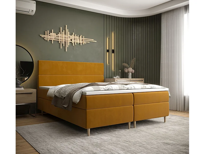 BEDANTE Boxspringbed FLO 160x200 Itaka 33 Orange bed bedkasten eenpersoonsbed hotelbed topper matras slaapkamer opbergruimte