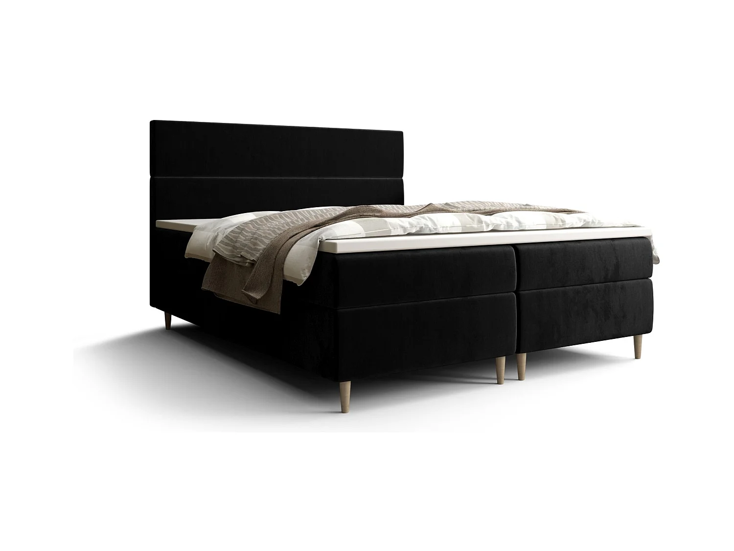 BEDANTE Lit boxspring FLO 160x200 Itaka 15 Noir Lit Litkasten Lit simple Lit d'hôtel Surmatelas Matelas Chambre à coucher Espace de rangement