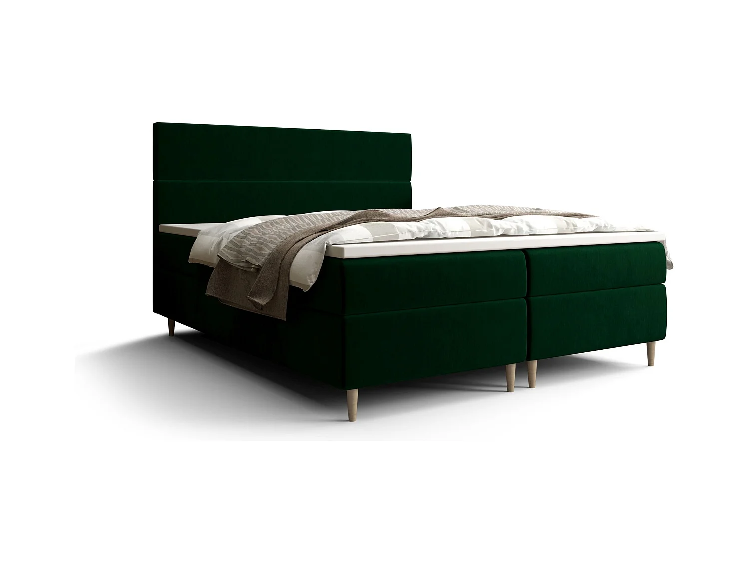 BEDANTE Lit boxspring FLO 160x200 Itaka 10 Vert foncé Lit Litkasten Lit simple Lit d'hôtel Surmatelas Matelas Chambre à coucher Espace de rangement