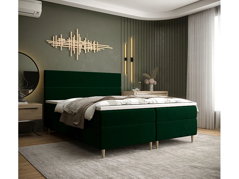 BEDANTE Boxspringbett FLO 160x200 Itaka 10 Dunkelgrün Bett Bettkasten Einzellbett Hotelbett Topper Matratze Schlafzimmer Stauraum