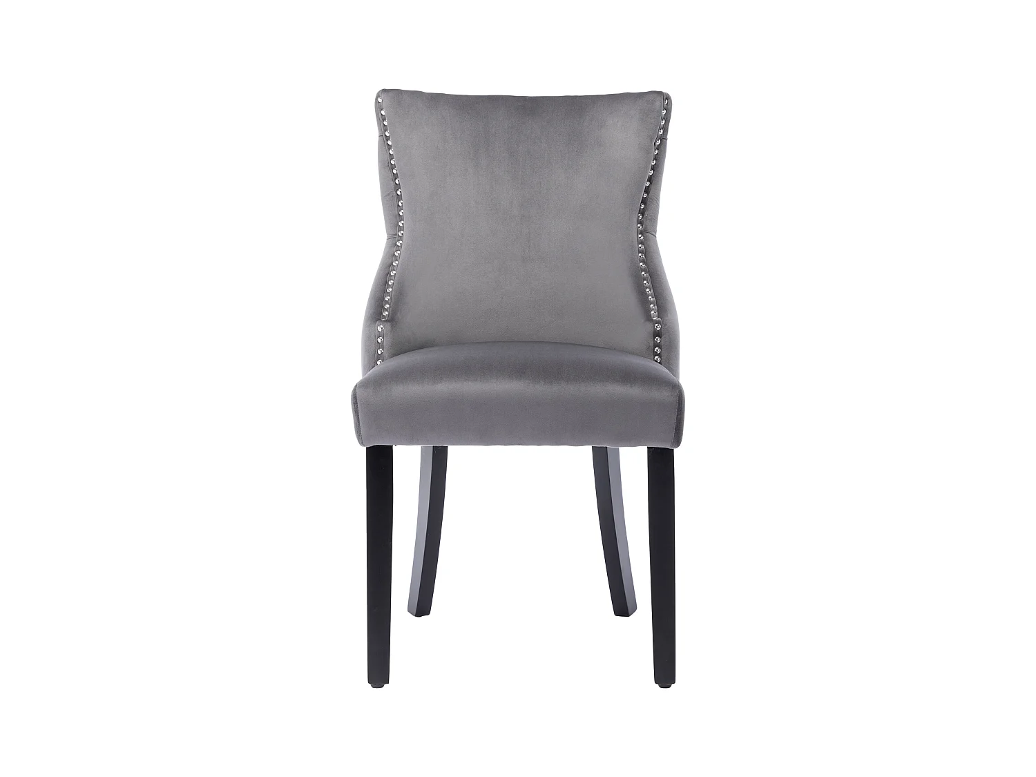 Lot de 4 chaises en velours gris avec pieds en bois gris, boutons décoratifs et rivets argentés