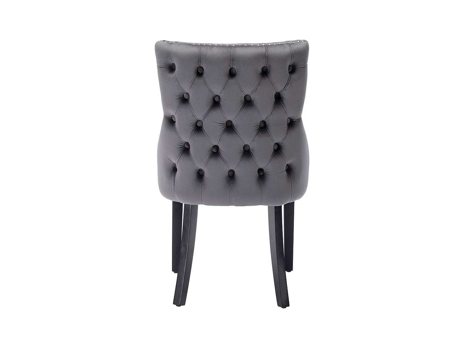 Lot de 4 chaises en velours gris avec pieds en bois gris, boutons décoratifs et rivets argentés