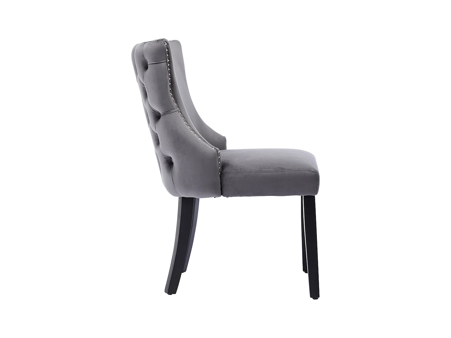 Lot de 4 chaises en velours gris avec pieds en bois gris, boutons décoratifs et rivets argentés