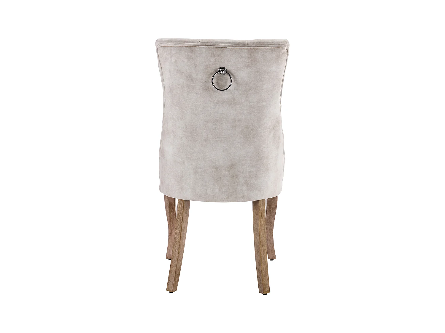 Set van 6 lichtbeige fluwelen stoelen met gebogen houten poten en decoratieve knopen