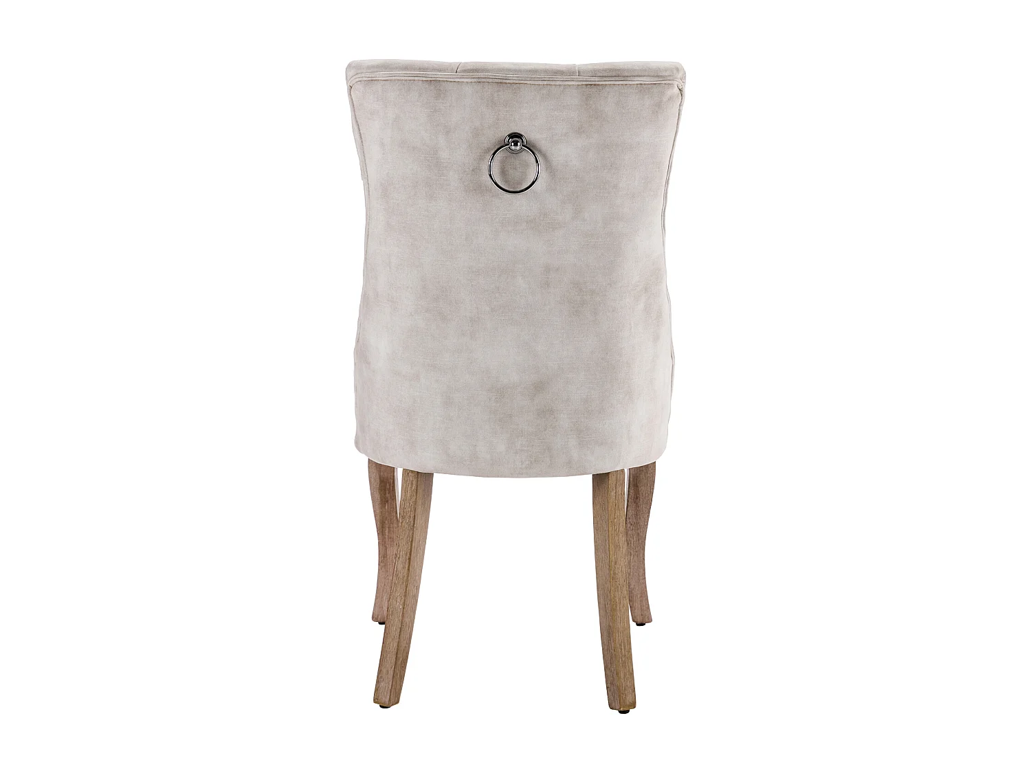 Lot de 6 chaises en velours beige clair avec pieds en bois courbés, boutons décoratifs