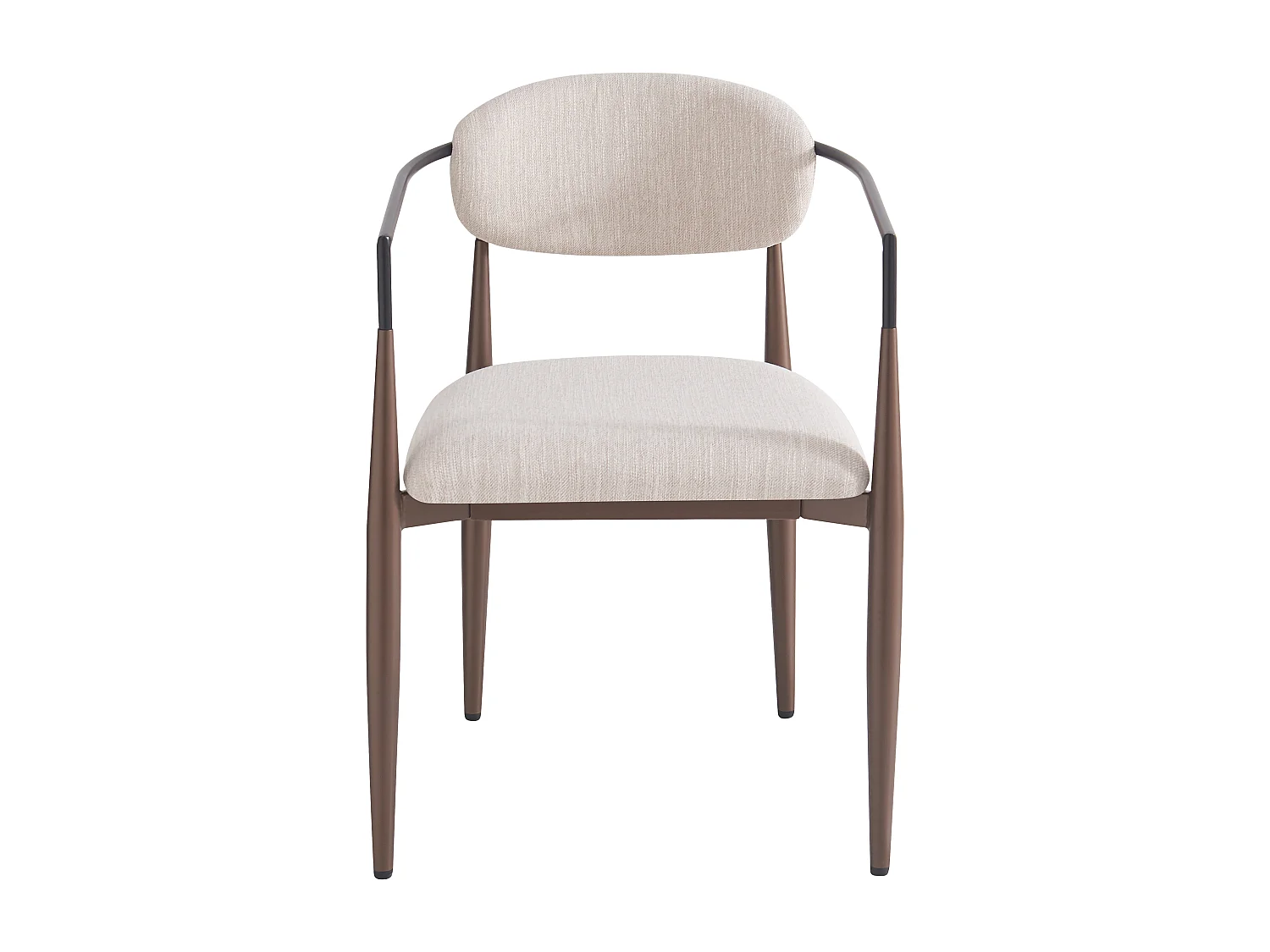 Lot de 4 chaises en lin beige, cadre en métal marron