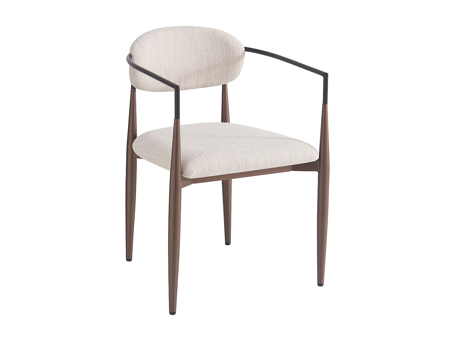 Lot de 4 chaises en lin beige, cadre en métal marron