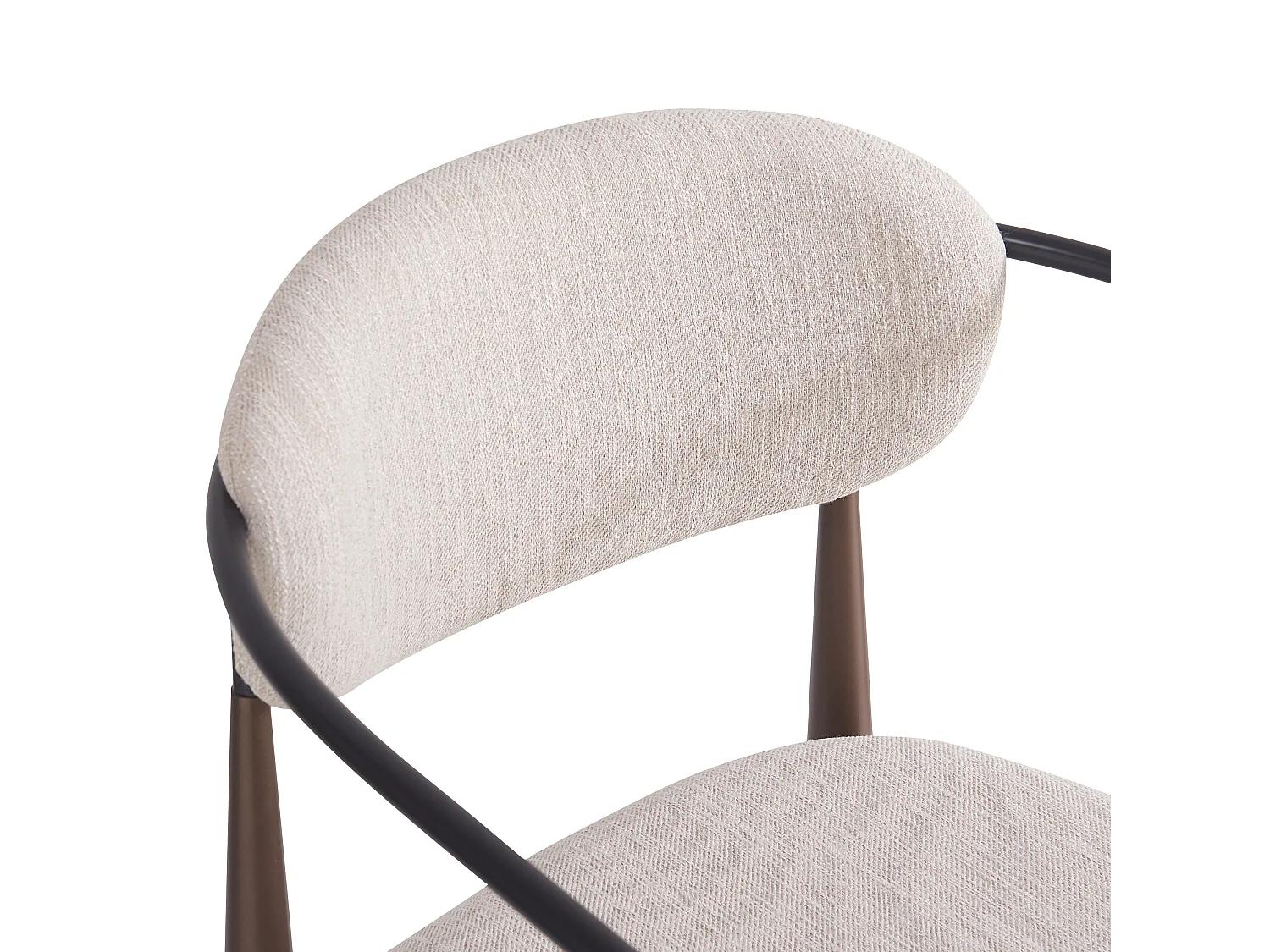 Lot de 4 chaises en lin beige, cadre en métal marron