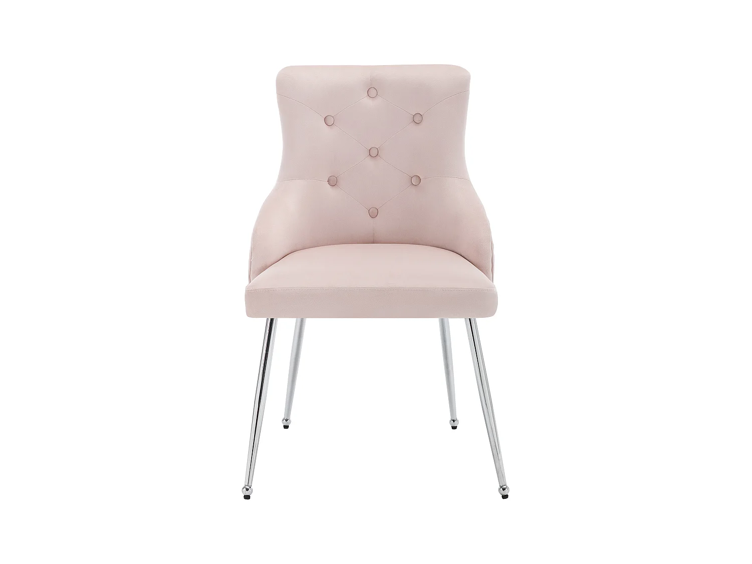 Lot de 4 chaises à boutons rose avec coussins lombaires et pieds en métal,velours