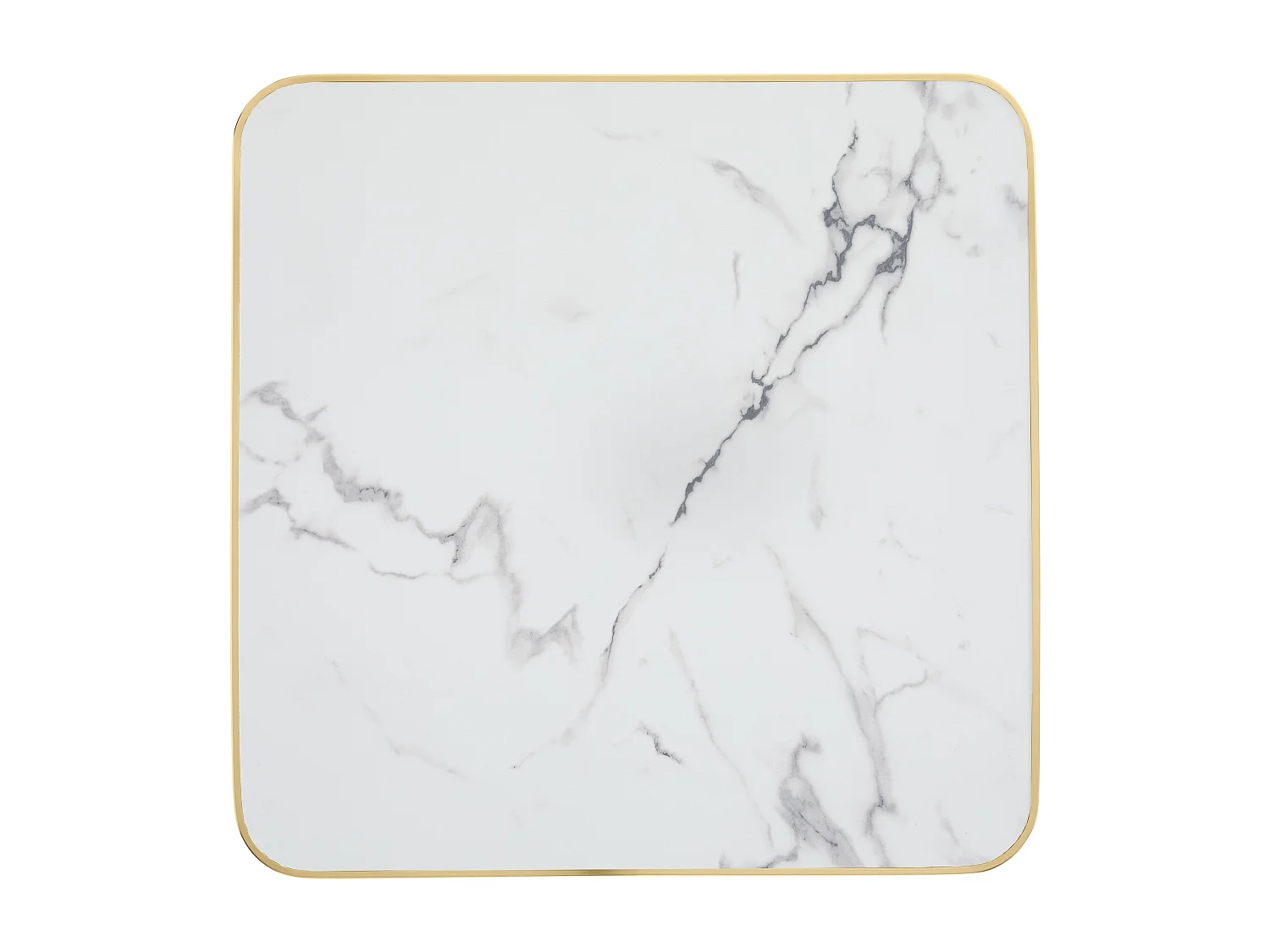 Table à manger 60 x 60 cm pied argent et revêtement marbre blanc/doré