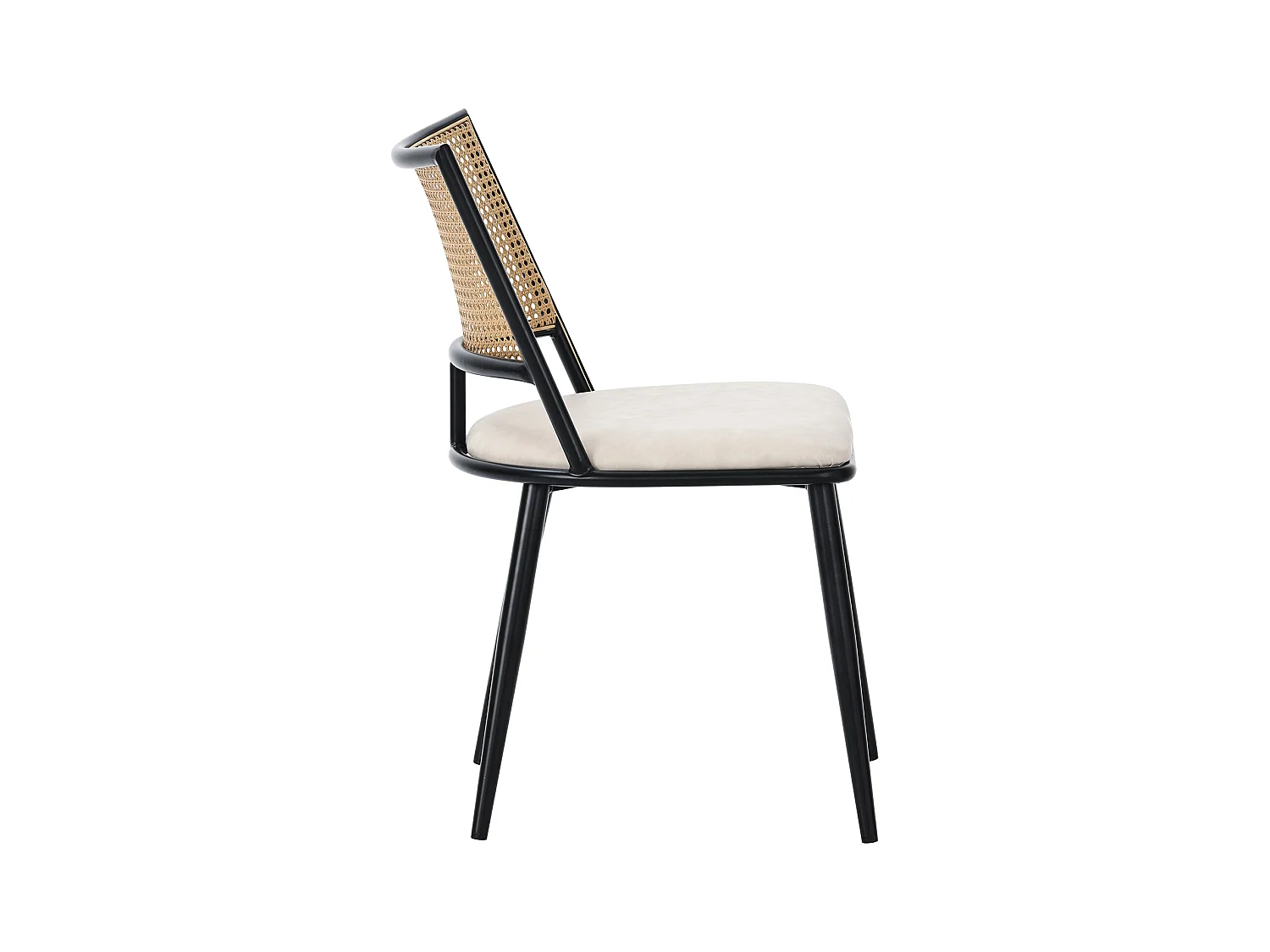 Lot de 4 chaises en rotin et Assise rembourrée en PU, noir