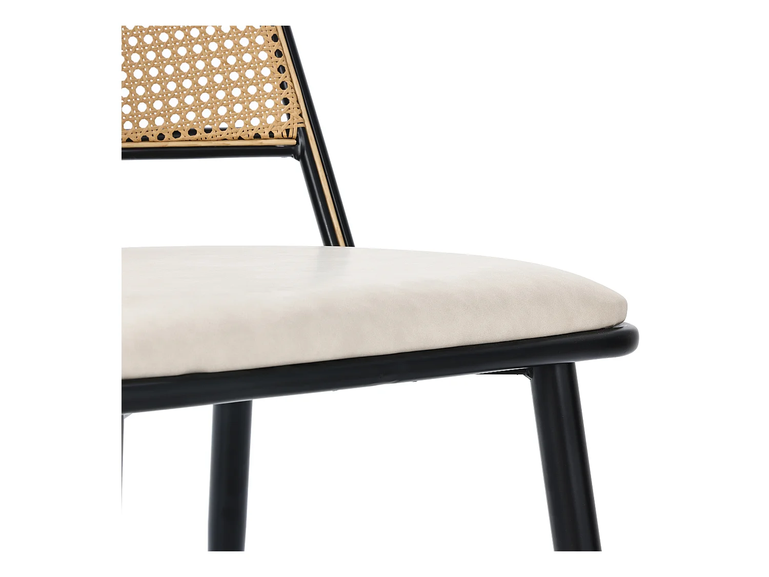 Lot de 4 chaises en rotin et Assise rembourrée en PU, noir