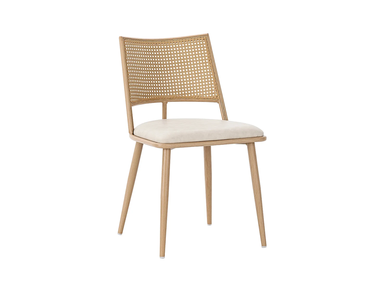 Lot de 4 chaises en rotin et Assise rembourrée en PU, beige