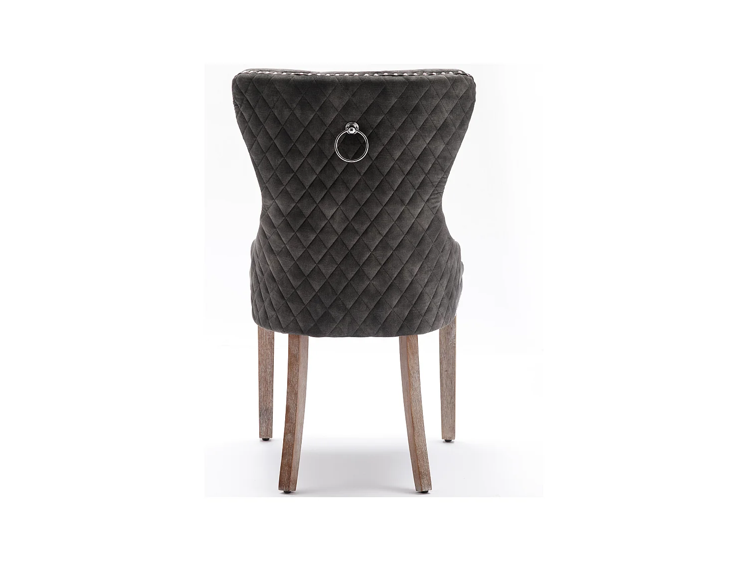 Lot de 6 Chaises de cuisine en velours Gris avec détails cloutés argentés, pieds en bois marron