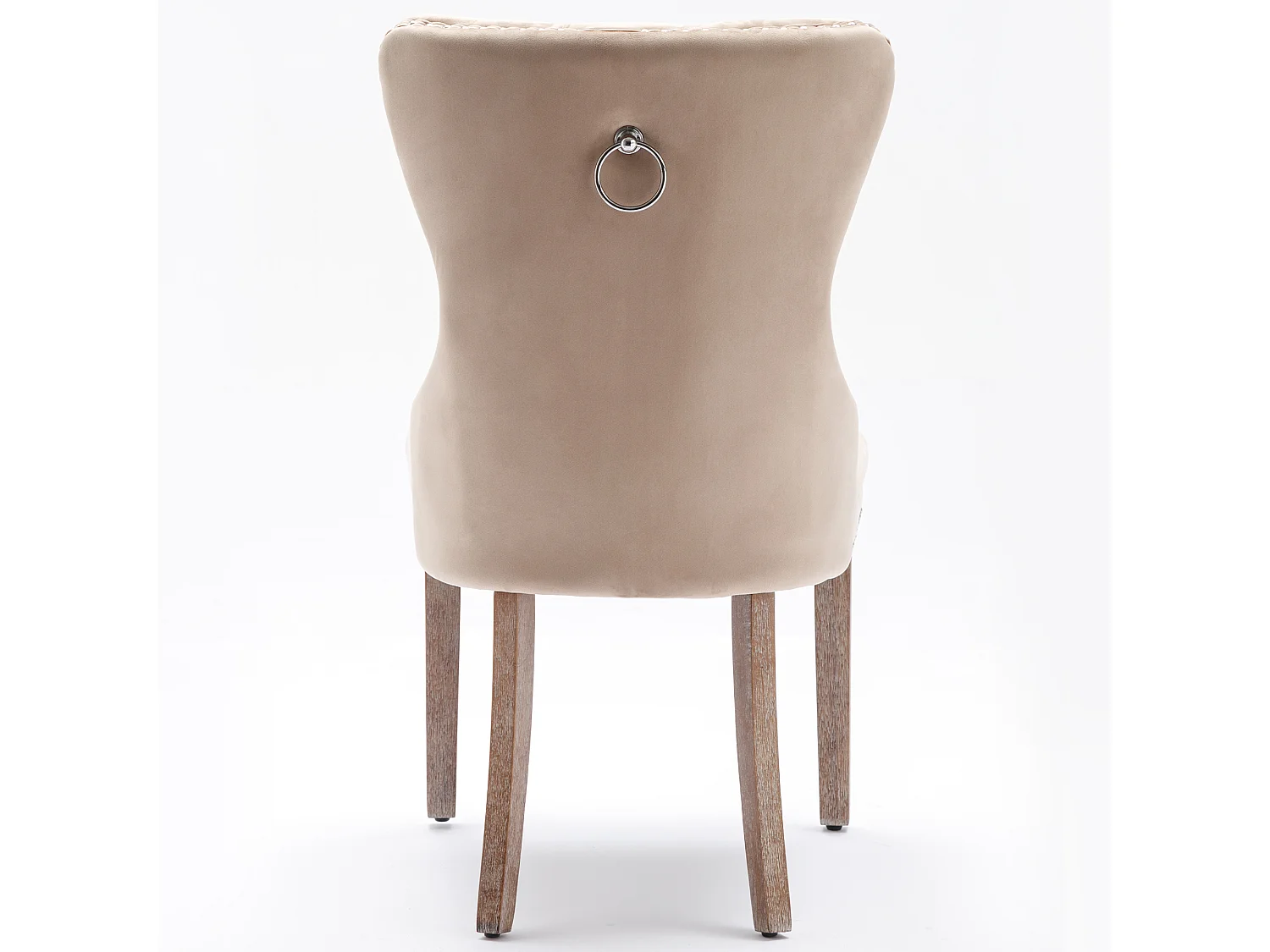 Lot de 6 Chaises de cuisine en velours Beige avec détails cloutés argentés, pieds en bois marron