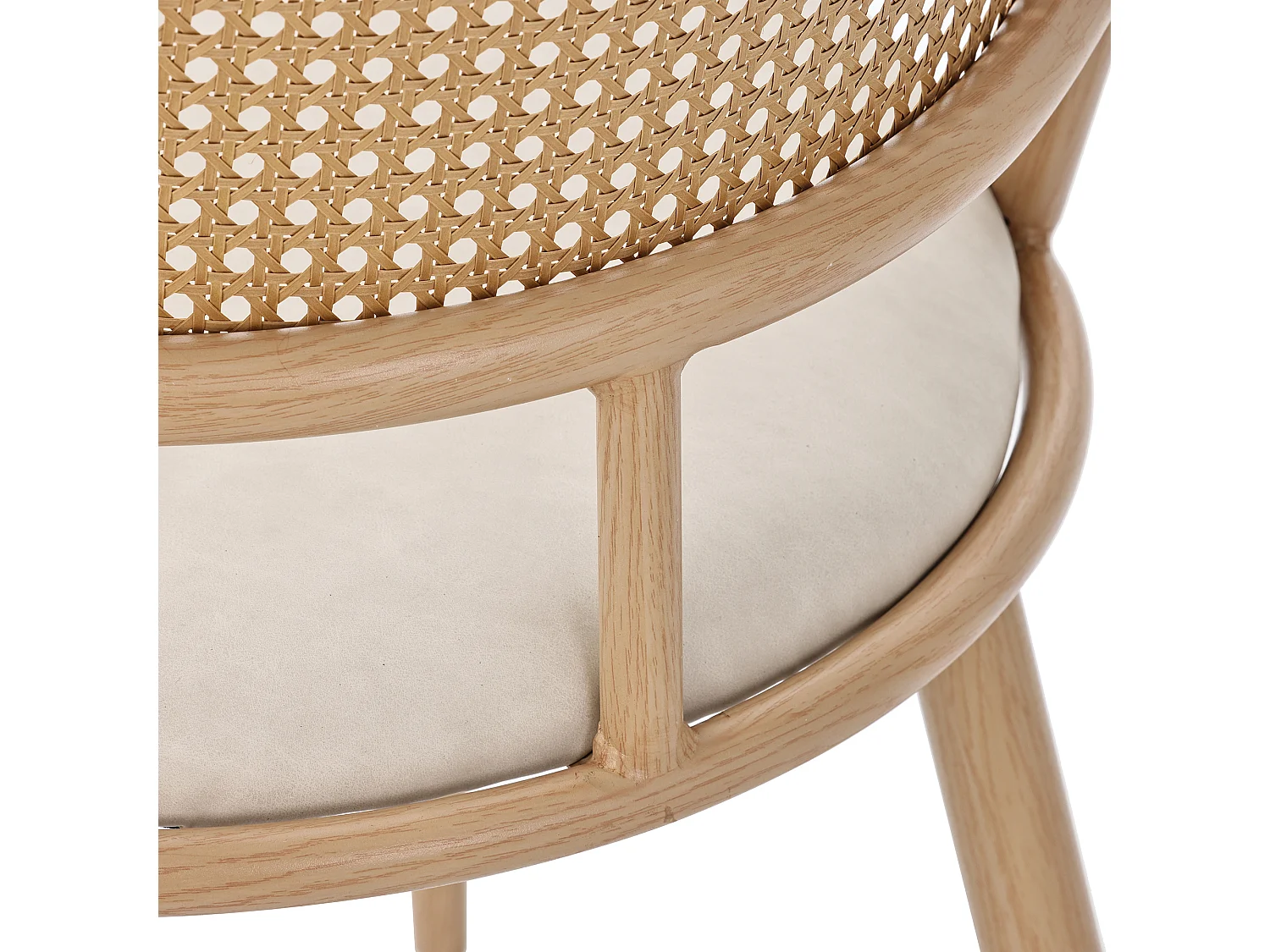 Set van 6 rotan fauteuils met PU-gevoerde zitting, beige