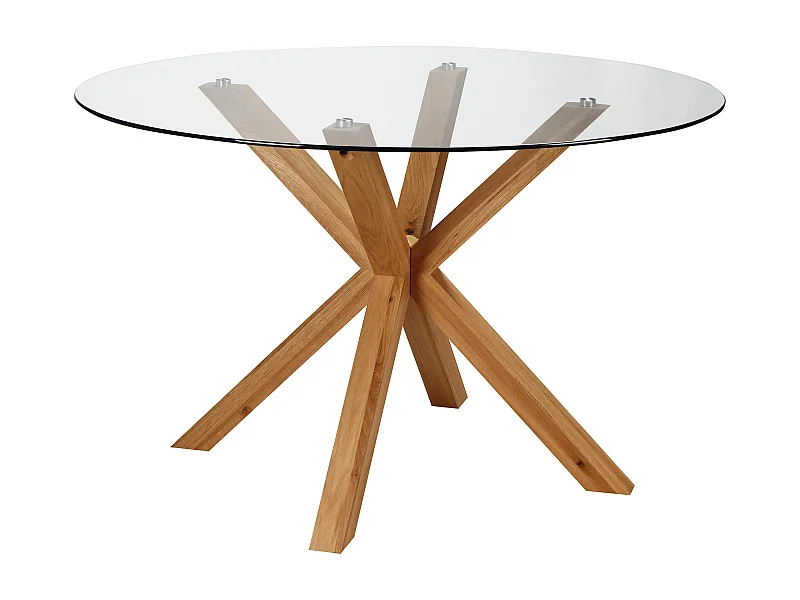 Ronde eettafel van eikenhout en glas voor 6 personen