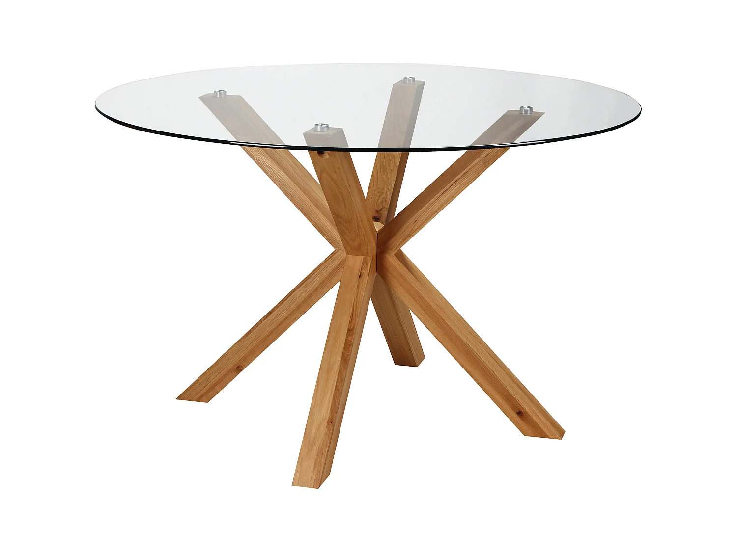Table à manger ronde en chêne et en verre 6 personnes