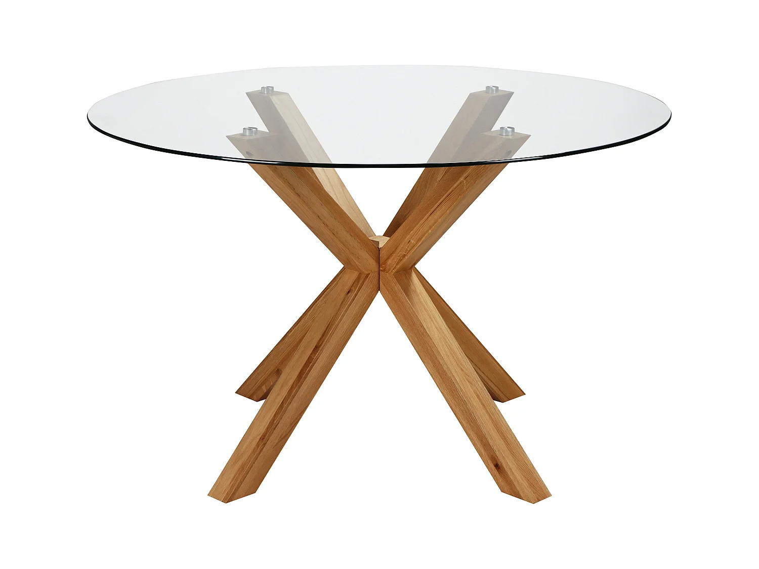 Table à manger ronde en chêne et en verre 6 personnes