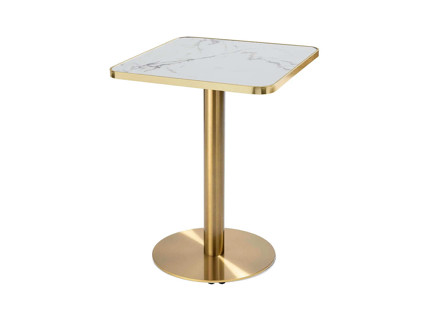Table à manger 60 x 60 cm pied doré et revêtement marbre blanc/doré