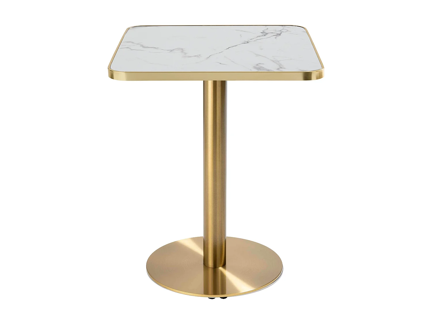 Table à manger 60 x 60 cm pied doré et revêtement marbre blanc/doré